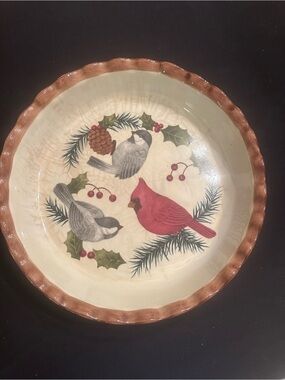 Sonoma Ceramic Bird Holiday Serving Bowl - Red, Cream, Green, Brown